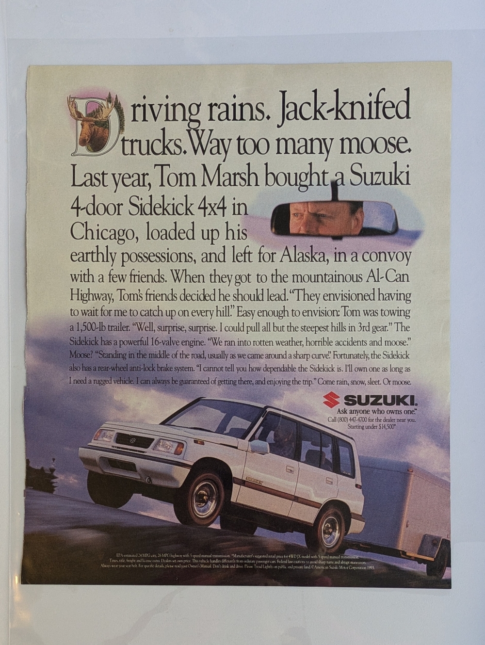 1994 Vintage Suzuki Sidekick 4x4 Ad Print, Rolling Stone Magazine, Retro 90s